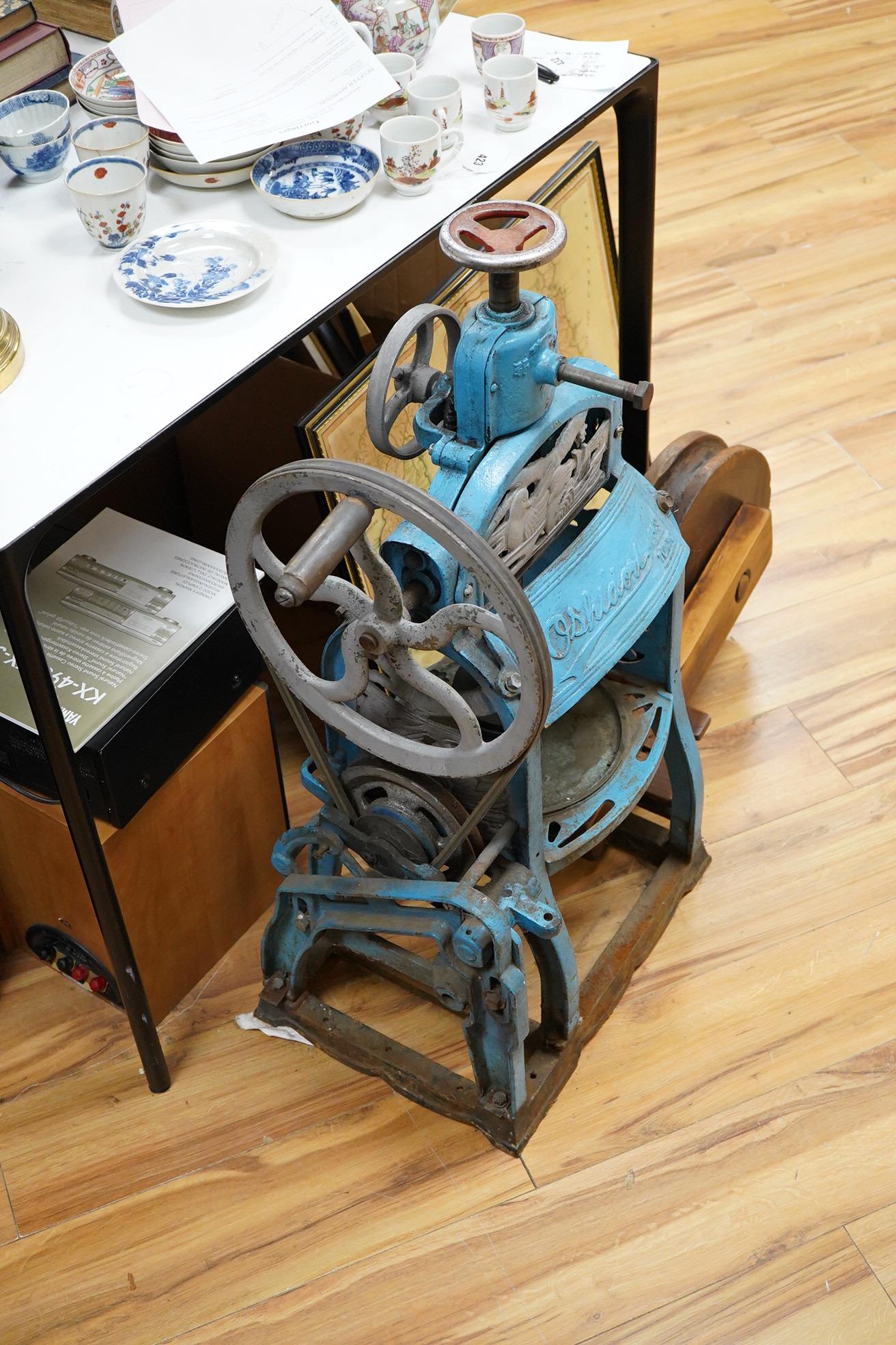 A 1960's Japanese Oshidori cast iron ice press, 90cm high